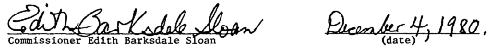 Picture of the signature of Edith Sloan, Agency Commissioner 1980