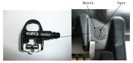 Picture of Classic, Spring, and Carbon pedal with indicator for month and year of production