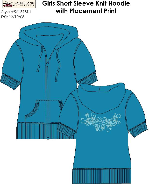 Picture of Recalled Girl's Hooded Sweatshirt Style # 561575TU Girl's Short Sleeve Knit Hoodie with Placement Print